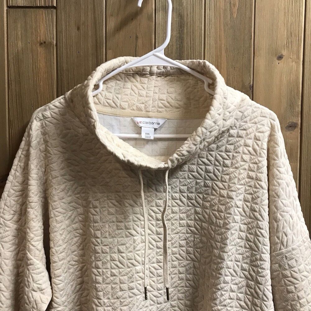 Liz Claiborne Womens Sz. XXLarge Cowl Neck Pull Over Cream Quilt Drawstring - Picture 3 of 10
